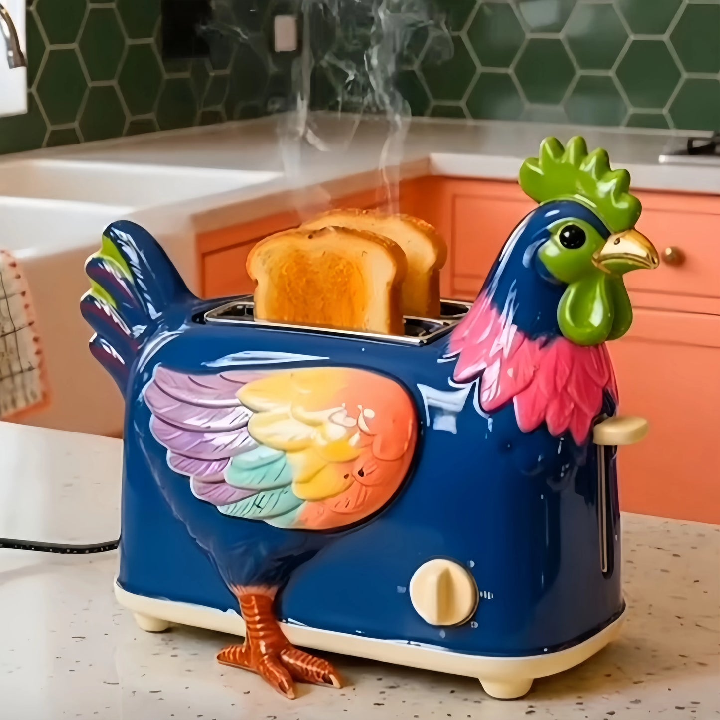 Creative 2-Slice Toaster – Hen Designs for Fun Breakfasts & Unique Kitchen Decor