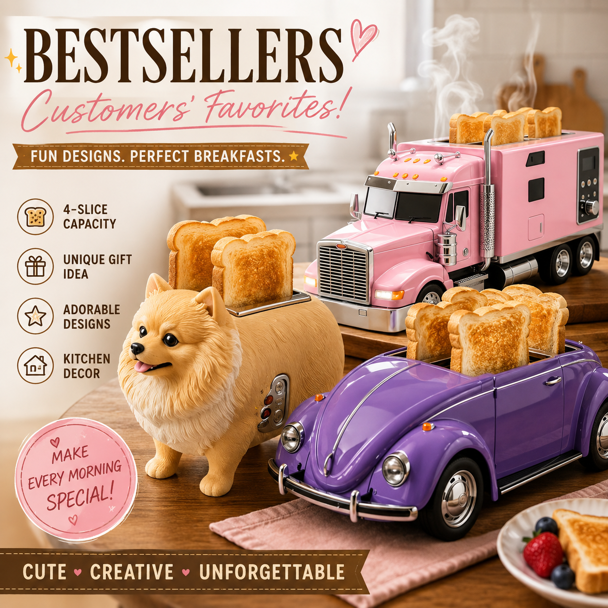 Cute Retro Toaster – Aesthetic Kitchen Appliance for Cozy Breakfasts & Unique Kitchen Decor