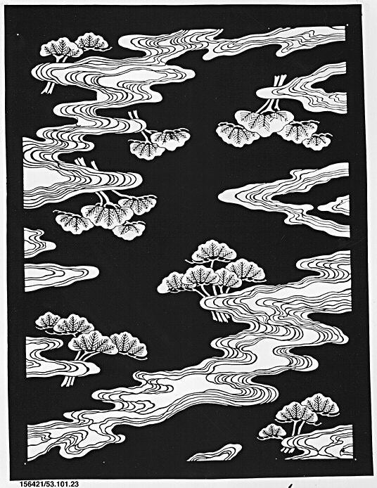 Stencil with Pattern of Pines with Streams or Mist by  - Classic Art canvas print