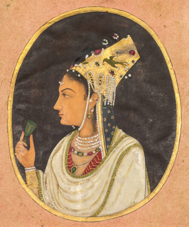 Oval portrait of a woman in a Chaghtai hat by  - Classic Art canvas print