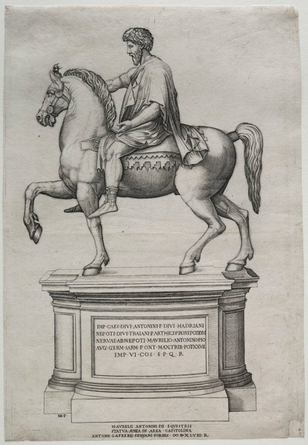 Equestrian Statue of Marcus Aurelius by Nicolas Beatrizet (French, active Italy, 1507 or 1515-about 1565) - Classic Painting canvas print