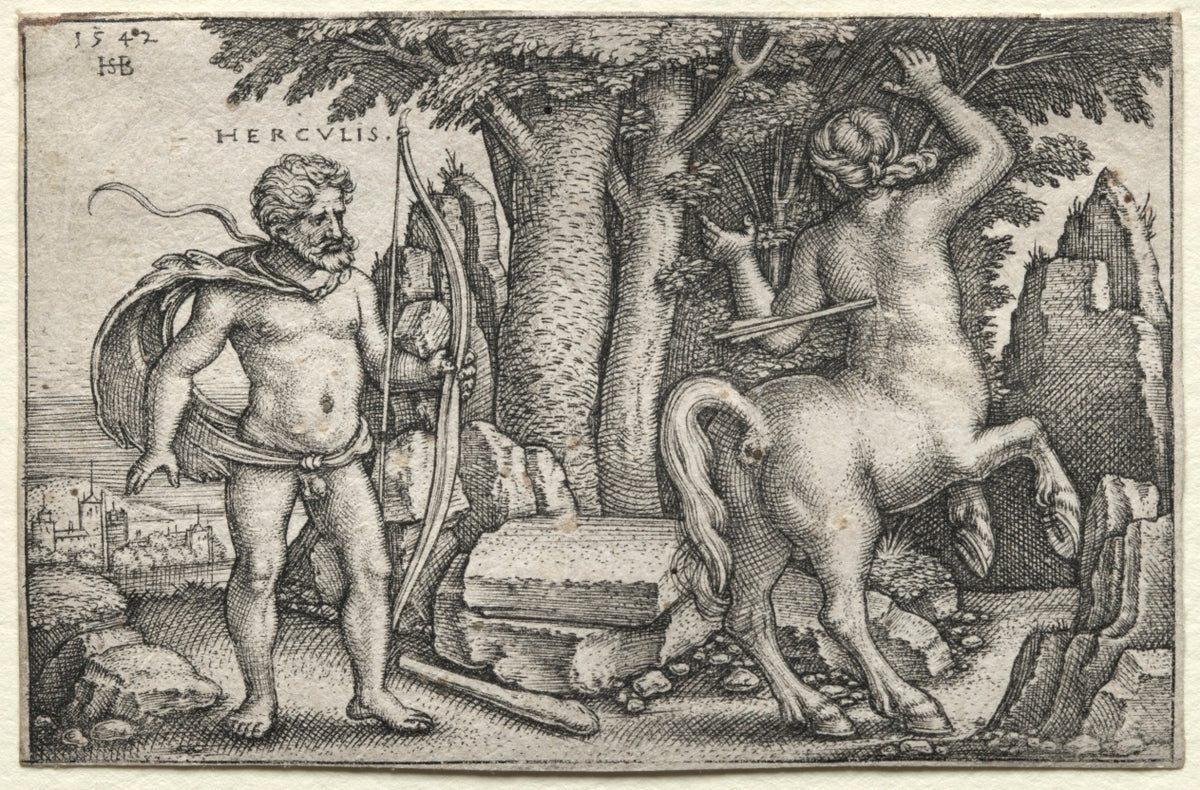 The Labors of Hercules Hercules and Nessus by Hans Sebald Beham (German, 1500–1550) - Classic Painting canvas print