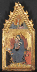 Virgin and Child Adored by Saints Mary Magdalene and Nicolas of Bari  Christ Crucified with the Virgin and Saint John the Evangelist by Sano di Pietro (Italian, 1406–1481) - Classic Art canvas print