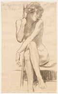 Female Nude Seated on a Low Bench by John Singer Sargent (American, born Italy, 1856–1925) - Classic Painting canvas print