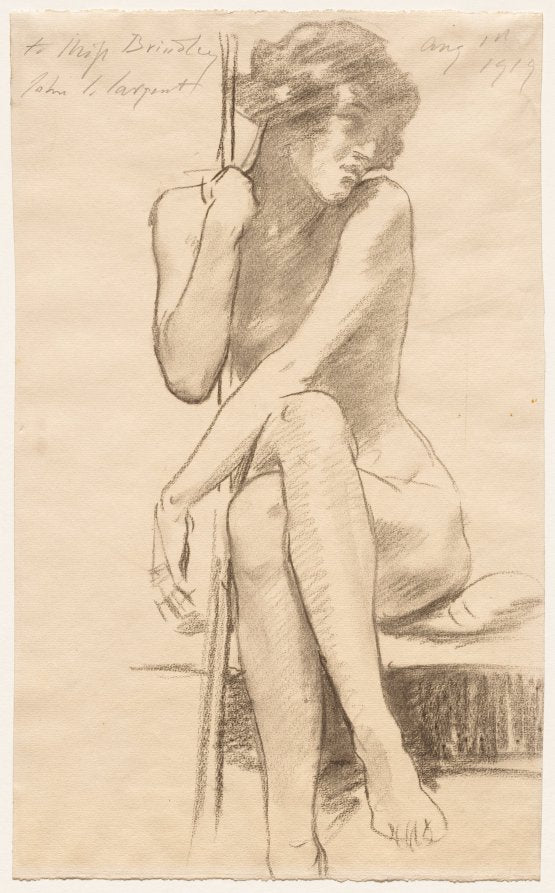 Female Nude Seated on a Low Bench by John Singer Sargent (American, born Italy, 1856–1925) - Classic Painting canvas print