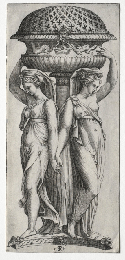 The Cassollette Women Supporting an Urn by Marco Dente (Italian, c. 1486–1527) - Classic Painting canvas print