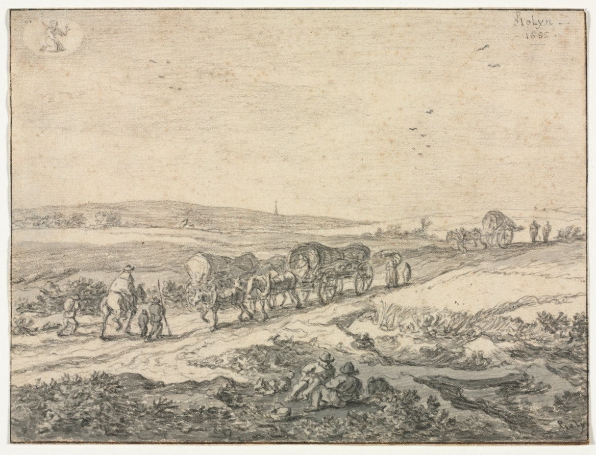 August Landscape with Wagons by Pieter Molyn (Dutch, 1595–1661) - Classic Painting canvas print