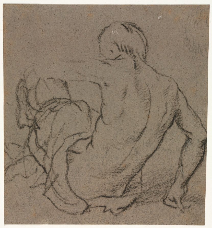 Man Seated on the Ground, Seen from Behind recto by  - Classic Painting canvas print