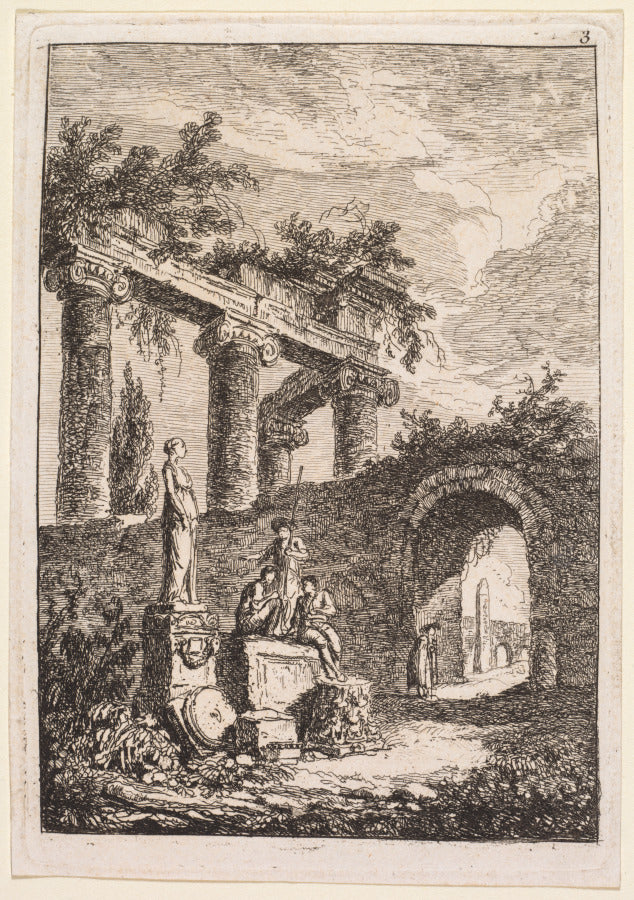 The Statue in Front of Ruins by Hubert Robert (French, 1733–1808) - Classic Painting canvas print