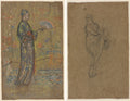 Japanese Woman Painting a Fan recto Standing Woman Holding Up Her Dress verso by James McNeill Whistler (American, 1834–1903) - Classic Painting canvas print