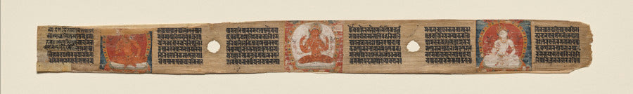 Prajnaparamita flanked by two bodhisattvas, folio 187 recto, from a Manuscript of the Perfection of Wisdom in Eight Thousand Lines Ashtasahasrika Prajnaparamita-sutra by  - Classic Art canvas print