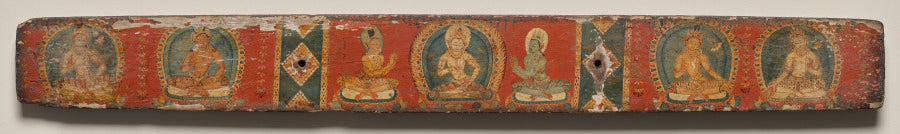 Four bodhisattvas and two attendants flanking Vajrasattva, bottom cover, from a Manuscript of the Perfection of Wisdom in Eight Thousand Lines Ashtasahasrika Prajnaparamita-sutra by  - Classic Art canvas print