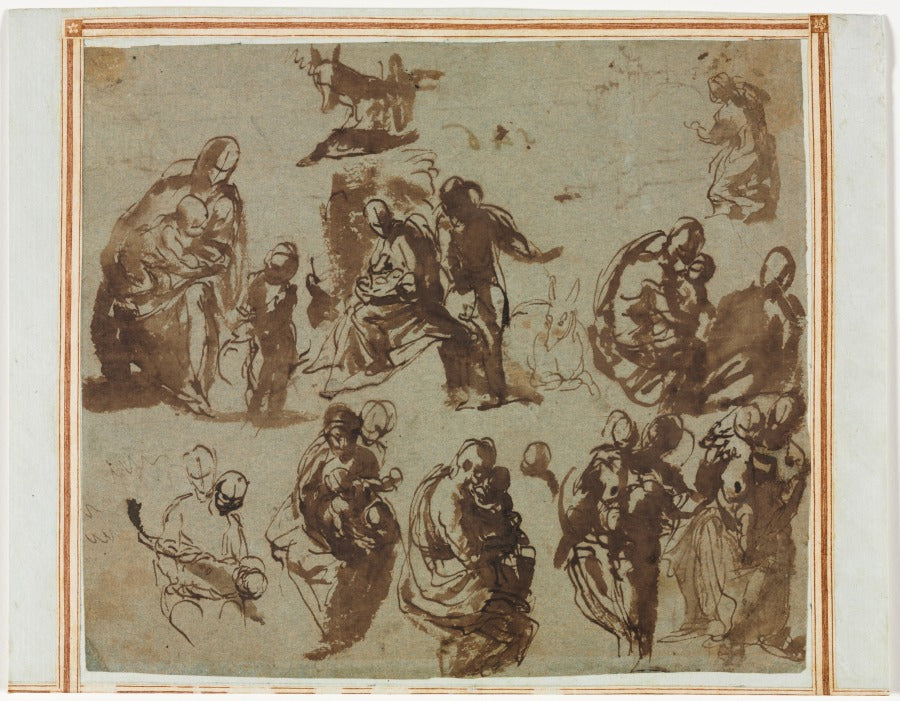 Various Sketches of the Madonna and Child recto Architectural Studies verso partially visible on recto by Paolo Veronese (Italian, 1528–1588) - Classic Art canvas print
