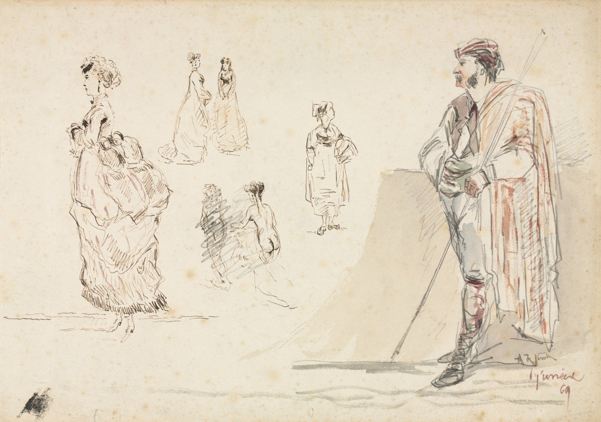 Sketches of Figures by Alphonse Marie Adolphe de Neuville (French, 1835–1885) - Classic Painting canvas print