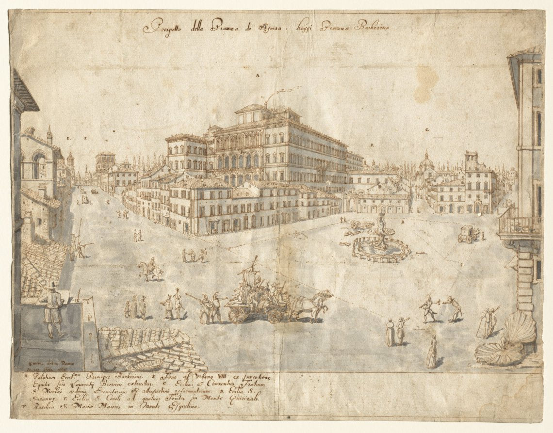Eighteen Views of Rome The Piazza Barberini recto by Lievin Cruyl (Flemish, c. 1640-c. 1720) - Classic Painting canvas print