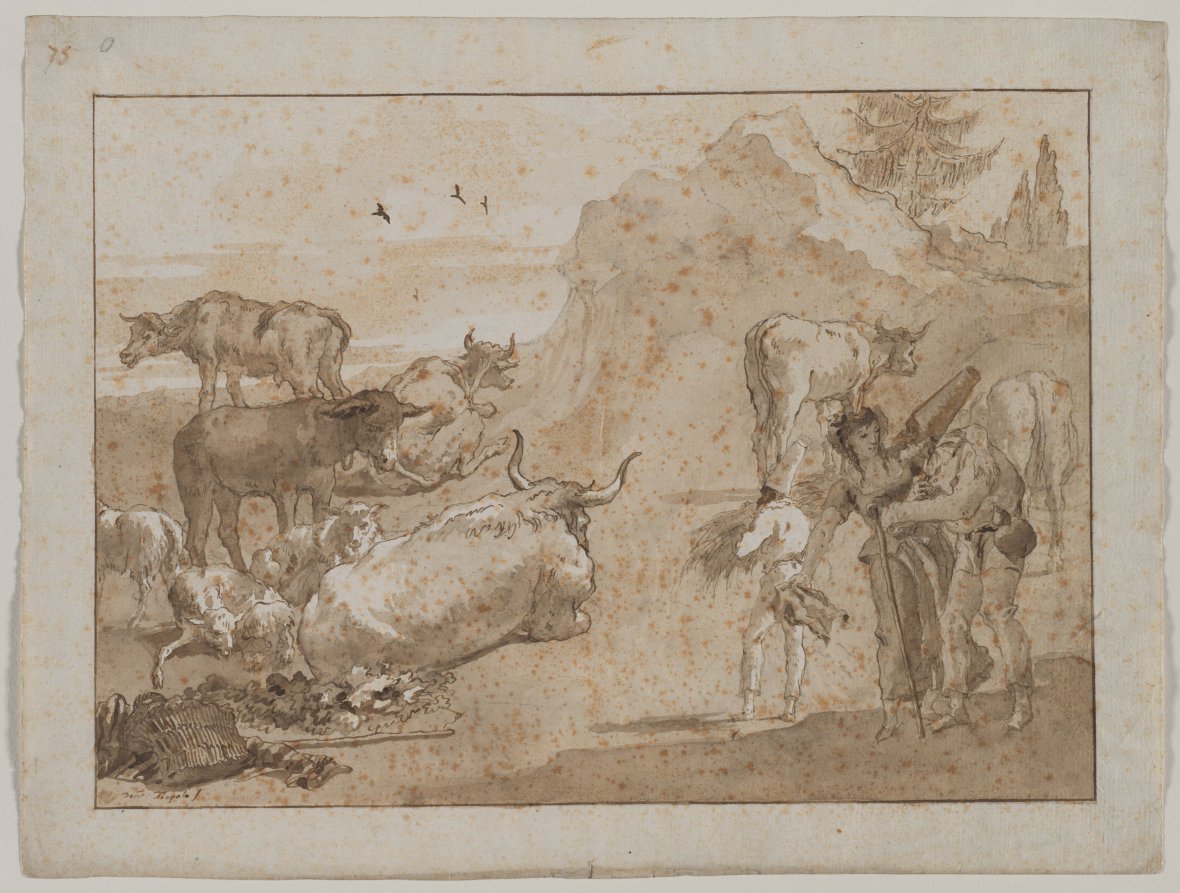 Sheep and Cows by Giovanni Domenico Tiepolo (Italian, 1727–1804) - Classic Painting canvas print