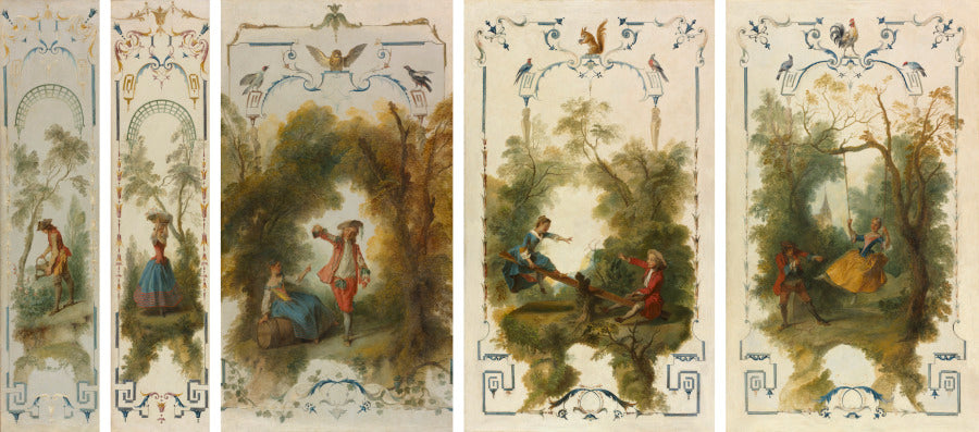 Wall Panels The Gardener, Horticulture, The Vineyard, The See-Saw, The Swing by Nicolas Lancret (French, 1690–1743) - Classic Art canvas print