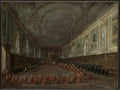 Pope Pius VI Descending the Throne to Take Leave of the Doge in the Hall of SS. Giovanni e Paolo, 1782 by Francesco Guardi (Italian, 1712–1793) - Classic Art canvas print