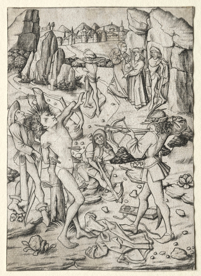 The Martyrdom of St. Sebastian by Master ES (German, active 1450–67) - Classic Painting canvas print