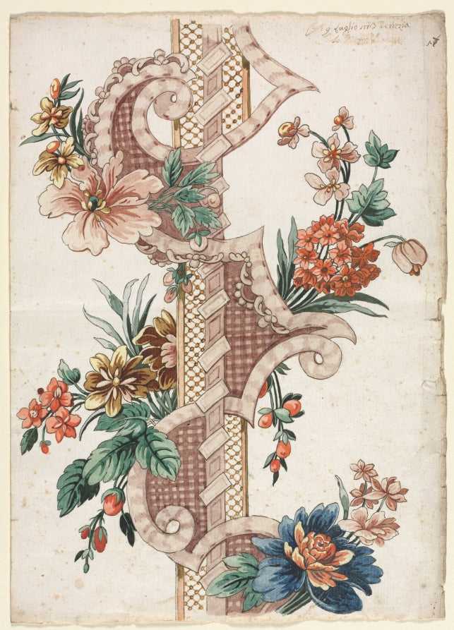 Vertical Decorative Floral Band by Giacomo Cavenezia (Italian) - Classic Painting canvas print