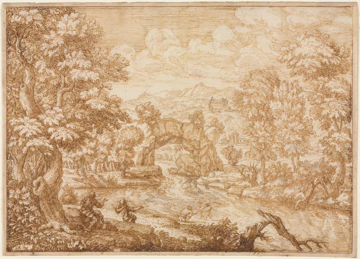River Landscape with Arched Rock by Crescenzio di Onofrio (Italian, 1632?–after 1712) - Classic Painting canvas print