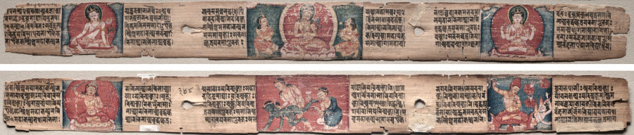 Folio 348 from a Gandavyuha-sutra Scripture of the Supreme Array Bodhisattva Manjushri with two forms of Avalokiteshvara recto Bodhisattva Samantabhadra purifies the path to enlightenment, with Manjushri verso by  - Classic Art canvas print