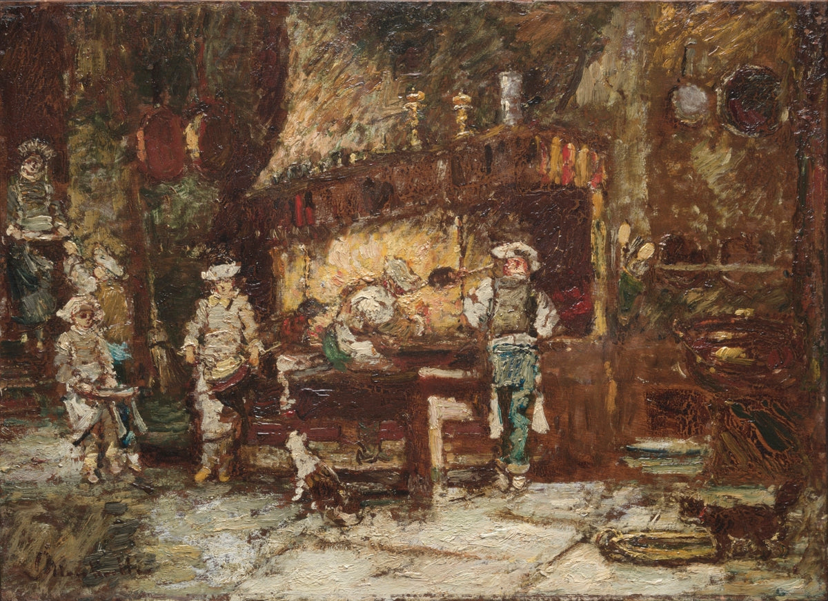 The Kitchen of the Rtisserie des Deux Paons by Adolphe Monticelli (French, 1824–1886) - Classic Art canvas print