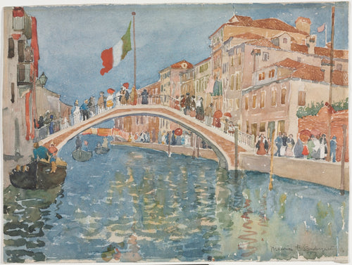 A Bridge in Venice by Maurice Prendergast (American, born Newfoundland [now Canada], 1858–1924) - Classic Painting canvas print