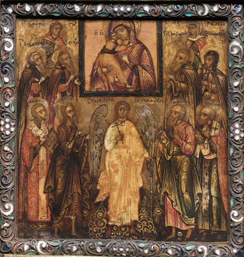 Portable Triptych Icon Adoration of the Miracle-Working Icon of the Vladimir Mother of God by  - Classic Art canvas print