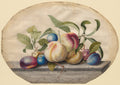 Fruit Arrangement Peaches and Plumbs on a Slab of Marble by Georg Dionysius Ehret (German, 1708–1770) - Classic Painting canvas print
