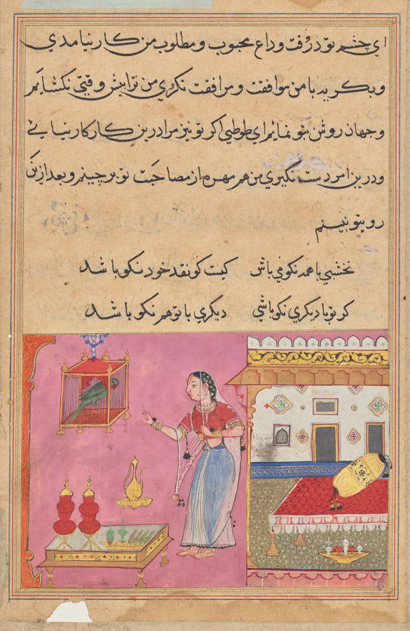 The Parrot Addresses Khujasta at the Beginning of the Twentieth Night, from a Tuti-nama Tales of a Parrot by  - Classic Art canvas print