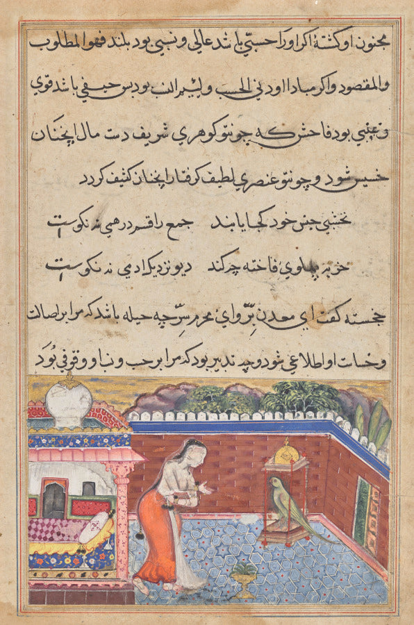 The parrot addresses Khujasta at the beginning of the thirty-first night, from a Tuti-nama Tales of a Parrot by  - Classic Art canvas print