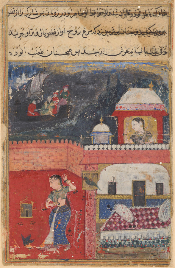 Khujasta kills the pet mynah who advises her not to be unfaithful to Maymun, her husband, from a Tuti-nama Tales of the Parrot First Night by  - Classic Art canvas print