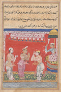 The king of the Ocean, having assumed human form, arrives at the court of the Raja, from a Tuti-nama Tales of a Parrot Eleventh Night by Ghulam 'Ali (Indian, active 1550s-1590s) - Classic Art canvas print