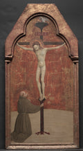 St. Francis Kneeling before Christ on the Cross by Sassetta (Italian, 1392–1450) - Classic Art canvas print