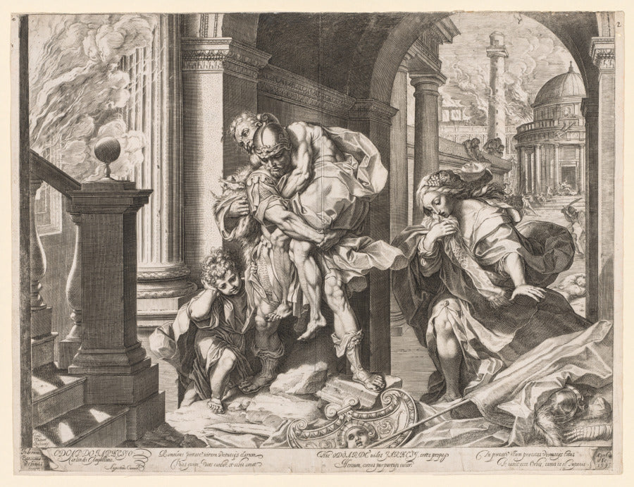 Aeneas and His Family Fleeing Troy by Agostino Carracci (Italian, 1557–1602) - Classic Painting canvas print