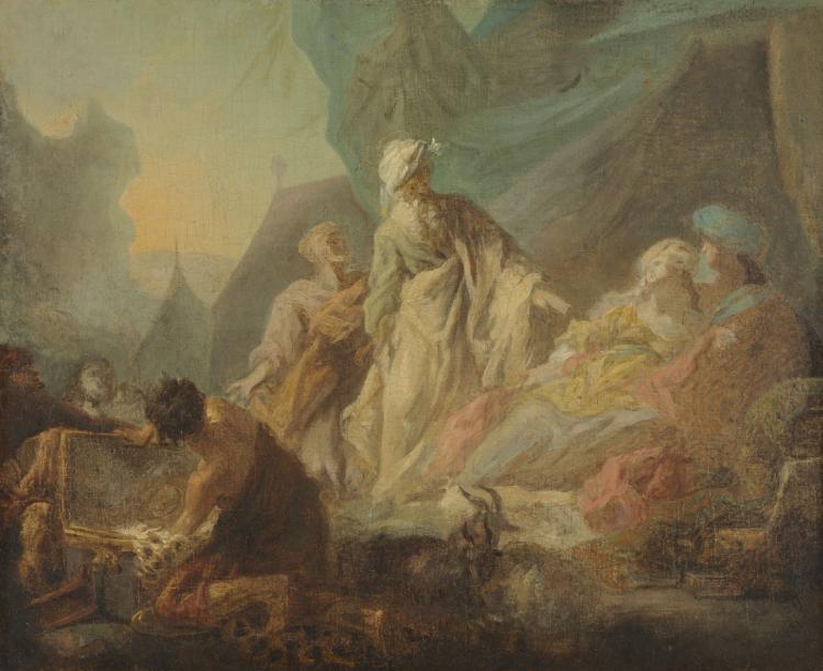 Laban Searching for His Stolen Gods by Augustin de Saint-Aubin (French, 1736–1807) - Classic Art canvas print