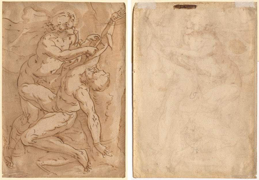 Apollo Flaying Marsyas recto Two Sketches of a Mother and Child verso by Anonymous - Classic Painting canvas print