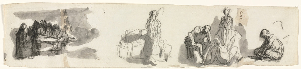 Sheet of Studies with a Group of Four Figures to the Right recto by Honoré Daumier (French, 1808–1879) - Classic Painting canvas print