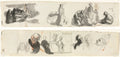 Sheet of Studies with a Group of Four Figures to the Right recto Sketches of Various Figures verso by Honoré Daumier (French, 1808–1879) - Classic Painting canvas print