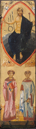 Christ in a Mandorla, with the instruments of the Passion, with St. Stephen and St. Lawrence below by Berlinghiero (Italian, before 1242) - Classic Art canvas print