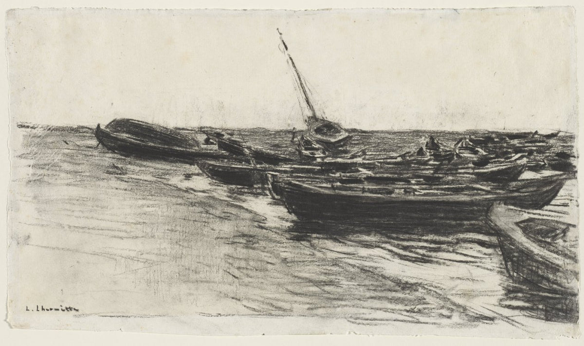 Fishing Boats on the Beach at tretat by Léon Augustin Lhermitte (French, 1844–1925) - Classic Painting canvas print
