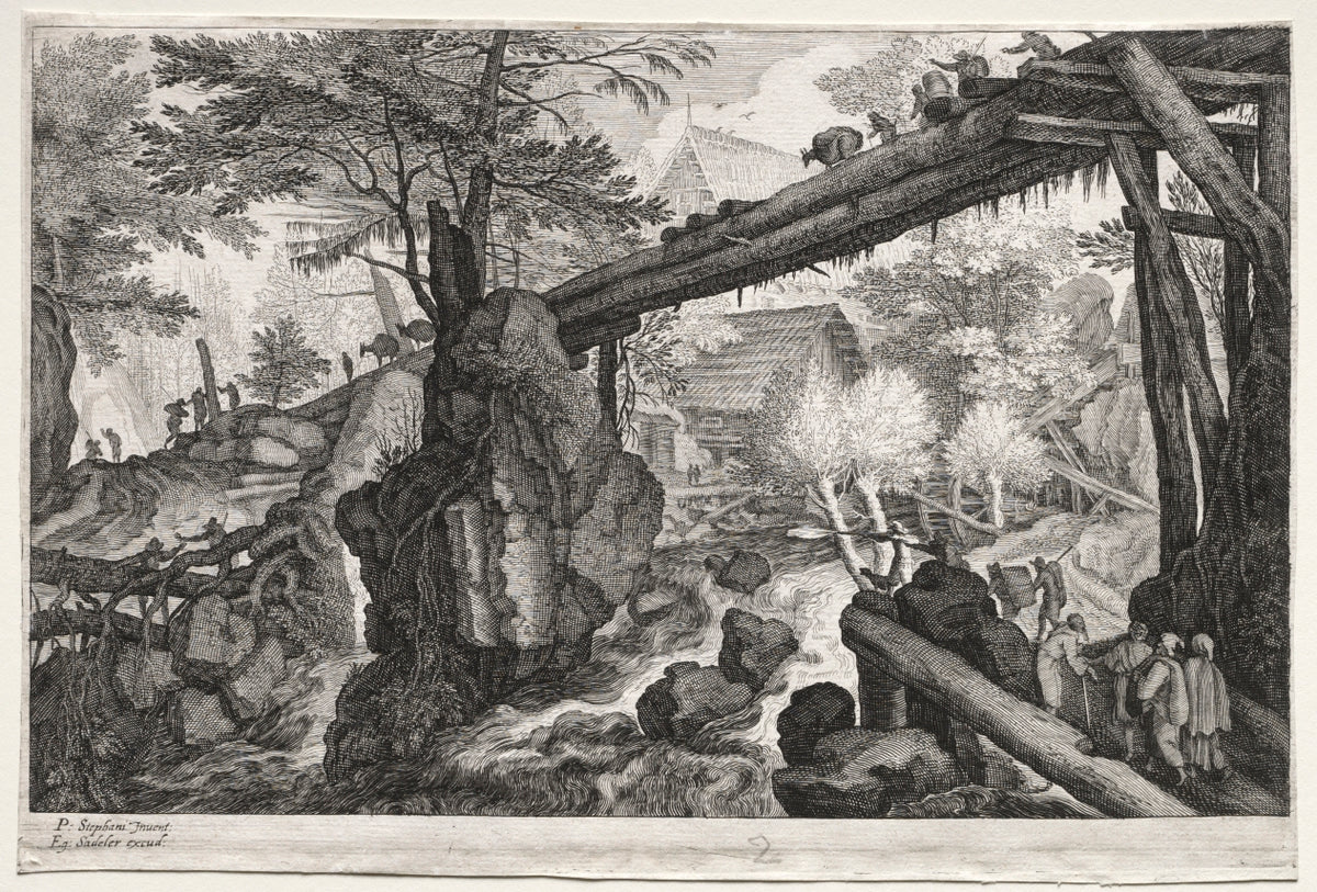 Eight Bohemian Landscapes  Landscape with Log Bridge over Cataract by Aegidius Sadeler (Flemish, c. 1570–1629) - Classic Painting canvas print