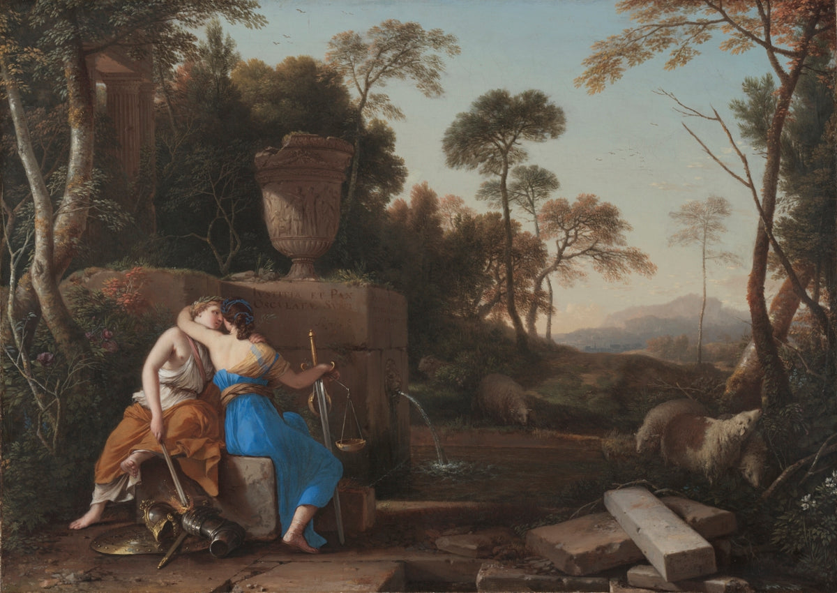The Kiss of Peace and Justice by Laurent de La Hyre (French, 1606–1656) - Classic Art canvas print