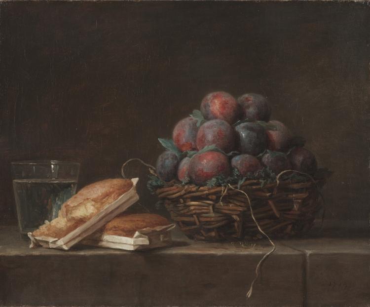 Basket of Plums by Anne Vallayer-Coster (French, 1744–1818) - Classic Art canvas print