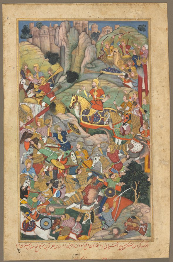 Mughal ruler Humayun defeating the Afghans before reconquering India, folio from an Akbar-nama Book of Akbar of Abul Fazl Indian, 15511602 by  - Classic Art canvas print