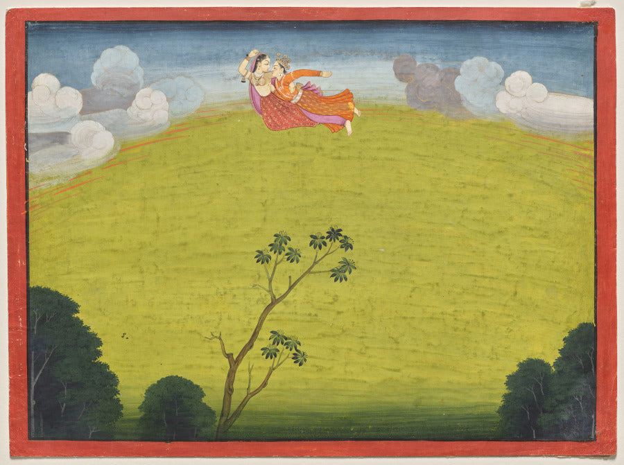 Pradyumna and Mayavati Fly to Dvaraka, from the Large Basohli Bhagavata Purana by  - Classic Art canvas print