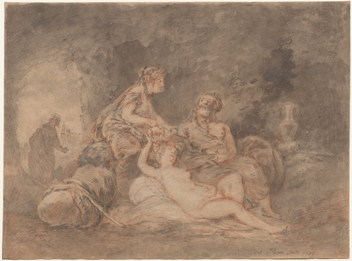 Lot and His Daughters by Antoine Pesne (French, 1683–1757) - Classic Painting canvas print