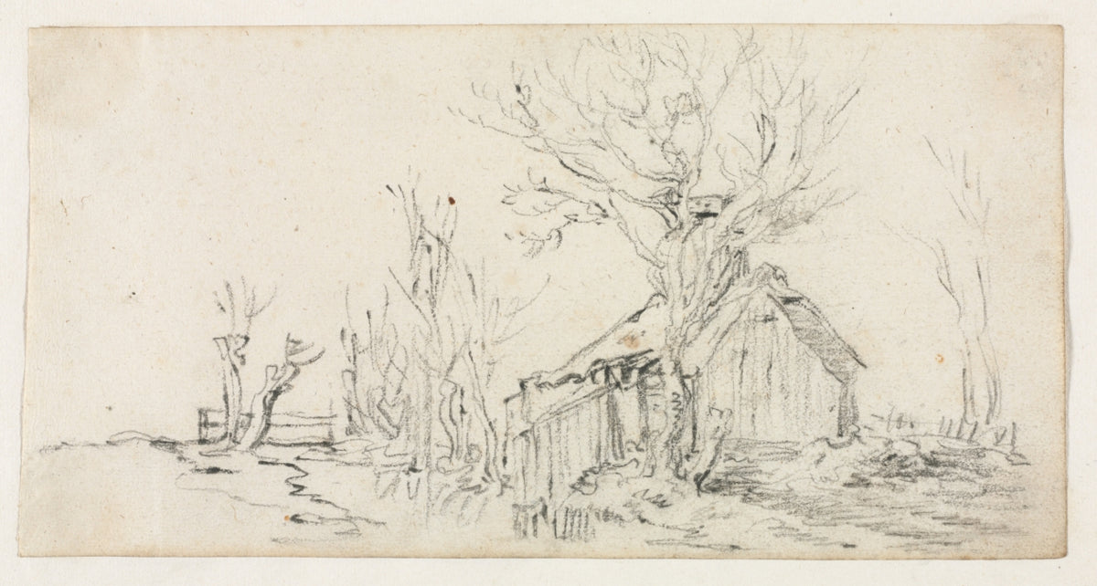 Sketch of Landscape with Cottage by Jan van Goyen (Dutch, 1596–1656) - Classic Painting canvas print