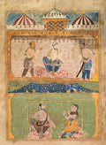 A traveler persuades Lorik to return home top Chanda objects bottom, from a Chandayana Story of Chanda by  - Classic Art canvas print